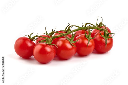 Ripe fresh organic cherry tomatoes, isolated on white background.