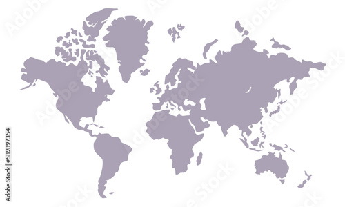 Silhouette World map, earth, and global hand drawn isolated on white background. Vector illustration simple flat design.