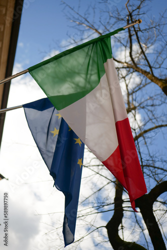 Fototapeta Naklejka Na Ścianę i Meble -  Flag of Italy and European Union 