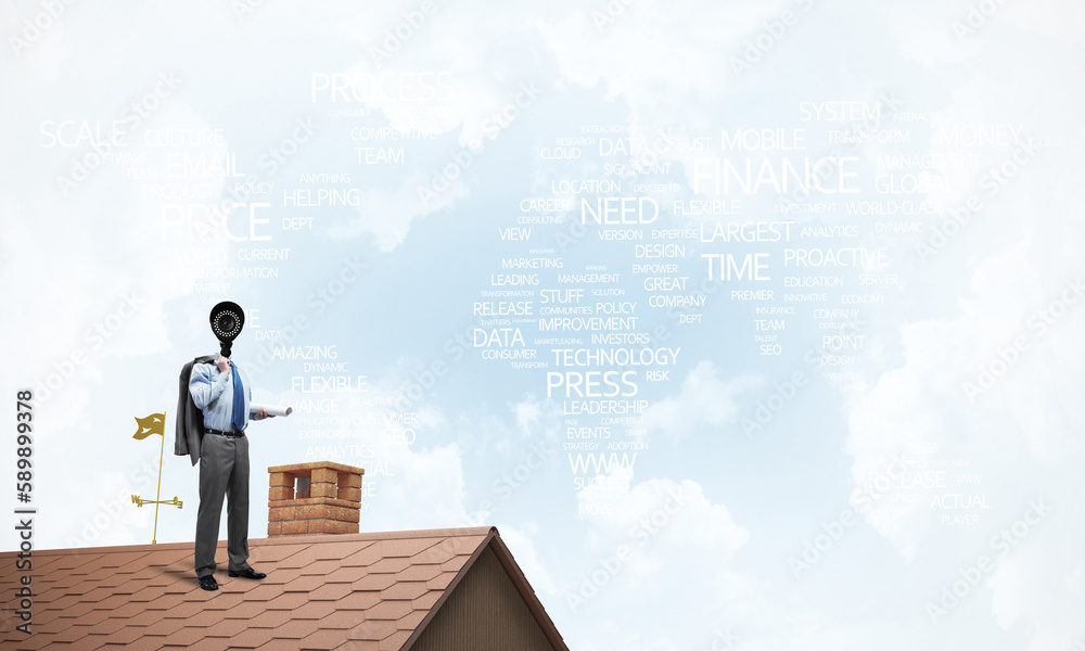 Concept of home security and privacy protection with camera headed man Concept of home security and privacy protection with camera headed man