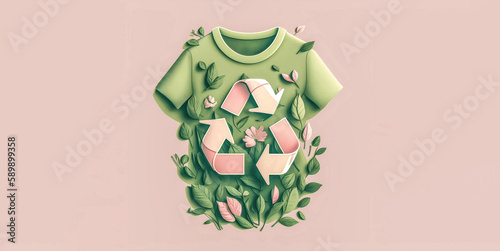 A shirt with a recycle symbol on it, zero waste, reuse concept. Generated AI