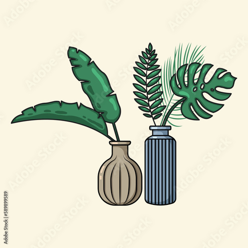Different types of leaves in a vase