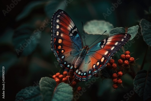 vibrant butterfly perched on a lush plant. Generative AI