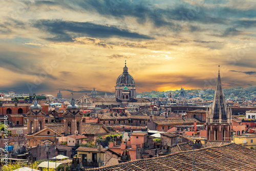 View on the roman roofs and Campus Martius from the Pincian Hill, Rome, Italy