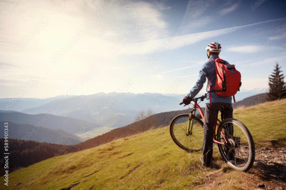 Person riding a bike in the mountains created with AI