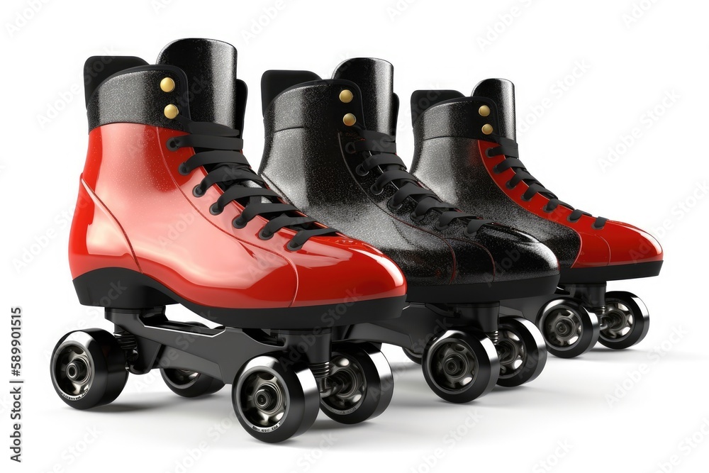 three roller skates with a striking red and black color scheme. Generative AI three roller skates with a striking red and black color scheme. Generative AI
