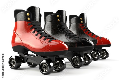three roller skates with a striking red and black color scheme. Generative AI