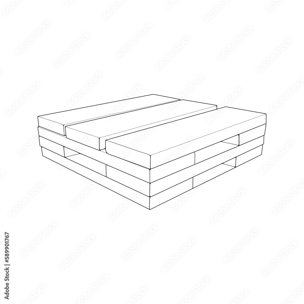 Wooden pallet vector illustration on white background . Isolated isometric outline wood container. Isometric vector outline wooden pallet. Wooden pallet vector illustration on white background . Isolated isometric outline wood container. Isometric vector outline wooden pallet.