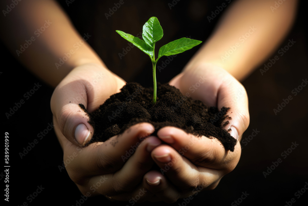 Plant in hands, environment and ecology concept created with AI Plant in hands, environment and ecology concept created with AI