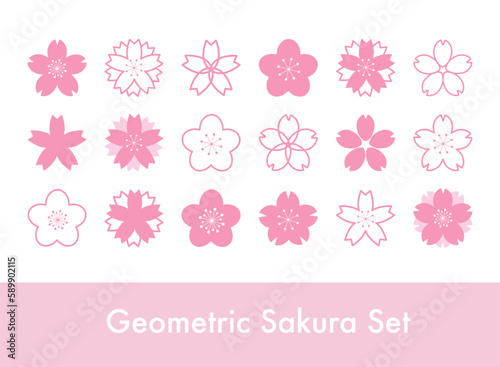 Fototapete Set of geometrical sakura flower stamp symbols, cherry blossom icons