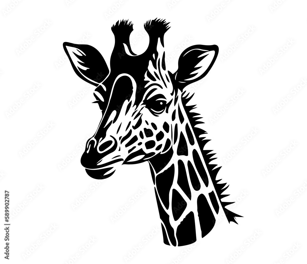 Obraz premium Giraffe Face, Silhouettes Giraffe Face SVG, black and white Giraffe vector
