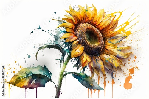 Watercolor sunflower close-up on a white background. Illustration for the label of seeds  sunflower oil  halva.