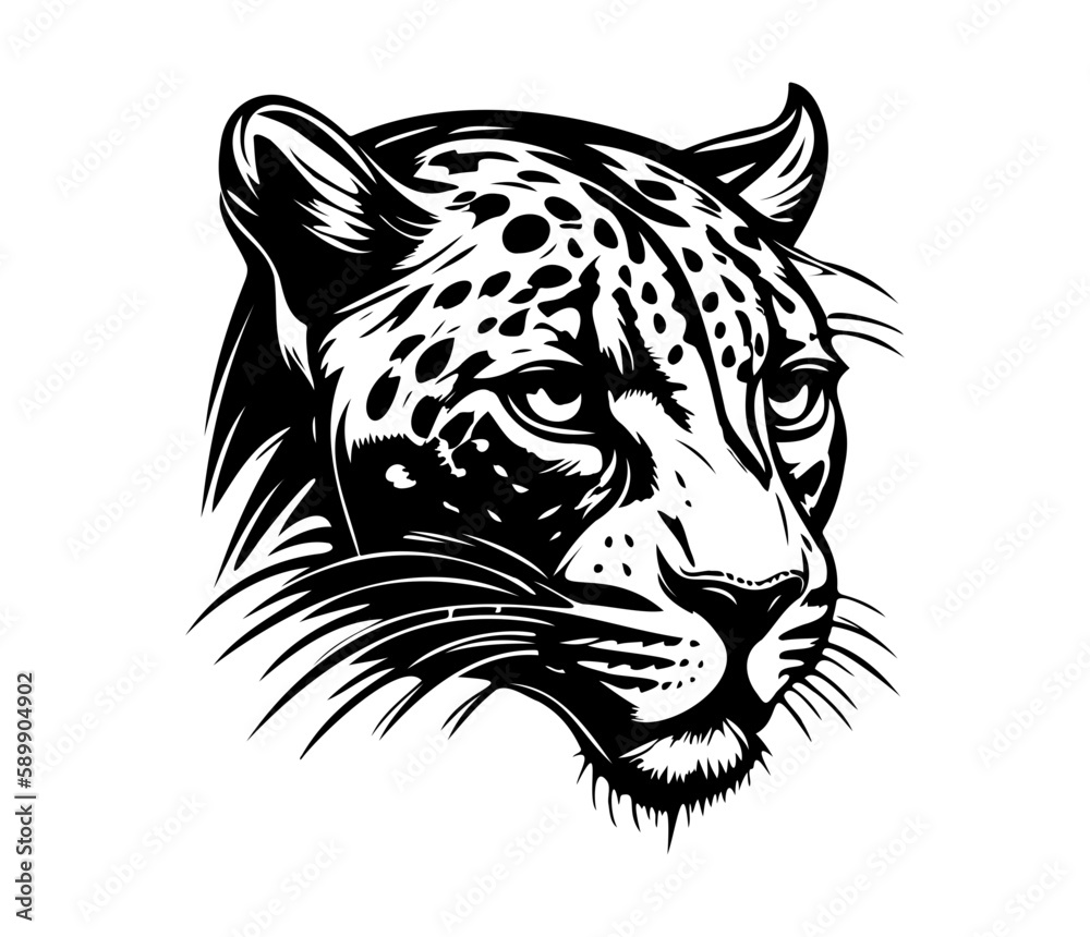 Fototapeta premium Leopard Face, Silhouettes Leopard Face SVG, black and white Leopard vector