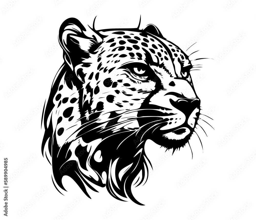Leopard Face, Silhouettes Leopard Face SVG, black and white Leopard