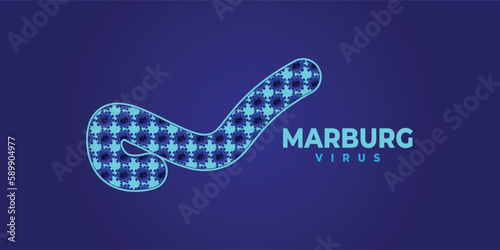 Symptoms or precautions. MARBURG virus outbreak pandemic design with microscopic view background. Vector Illustration. Marburg virus banner for awareness and alert against disease spread.