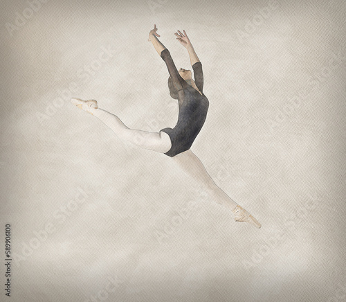 Watercolor with a ballet dancer