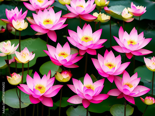 Pink lotus in ponds. Illustration background  Generative AI