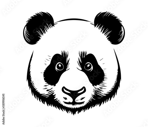 Panda Face, Silhouettes Panda Face SVG, black and white Panda vector