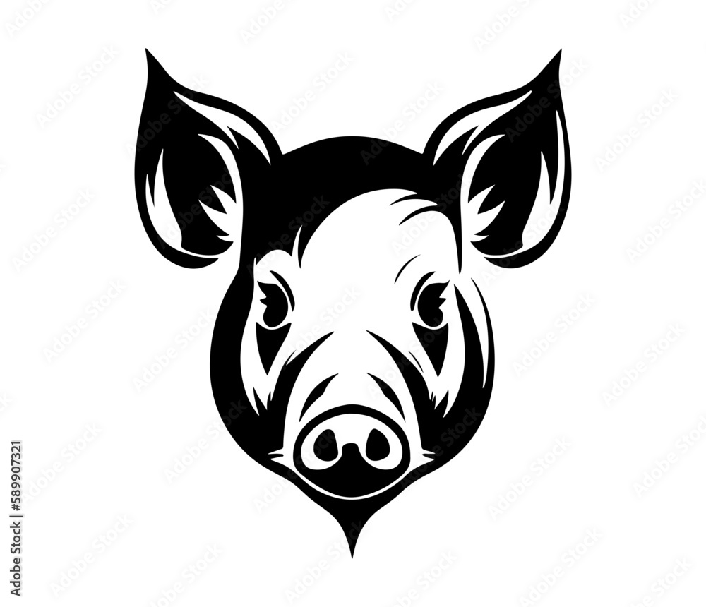 Pig Face, Silhouettes Pig Face SVG, black and white Pig vector