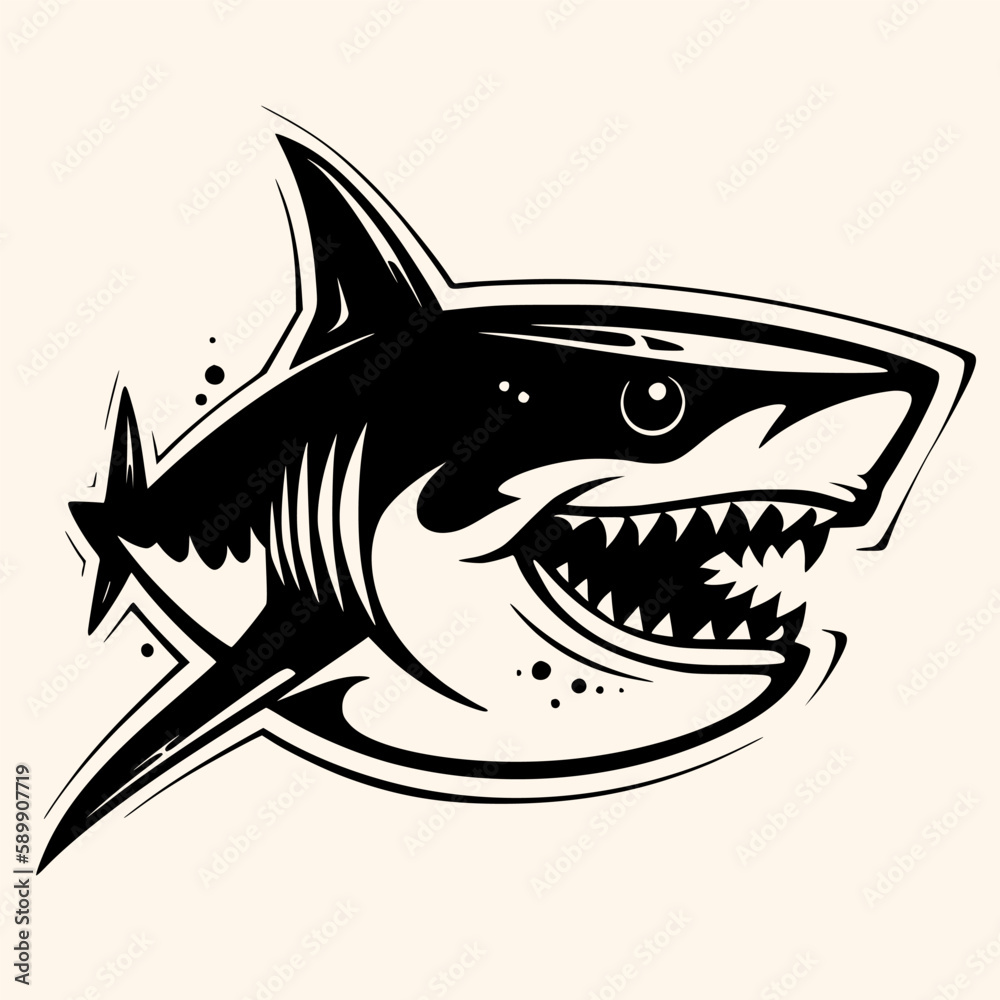 Fototapeta premium Shark vector for logo or icon, drawing Elegant minimalist style,abstract style Illustration