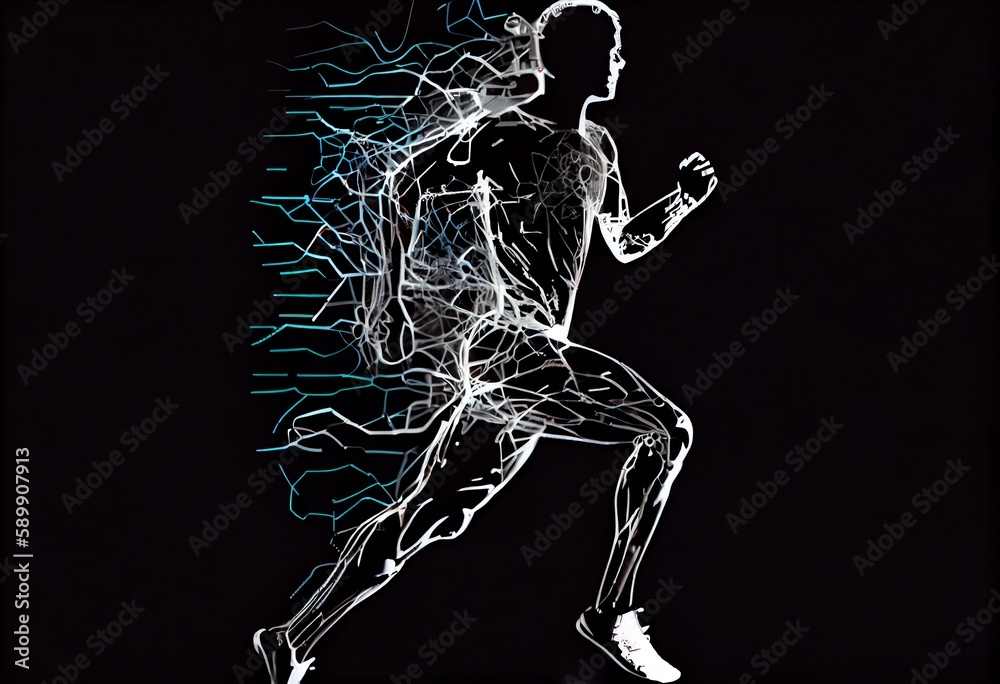 Running man with network connection. Generative AI Running man with network connection. Generative AI
