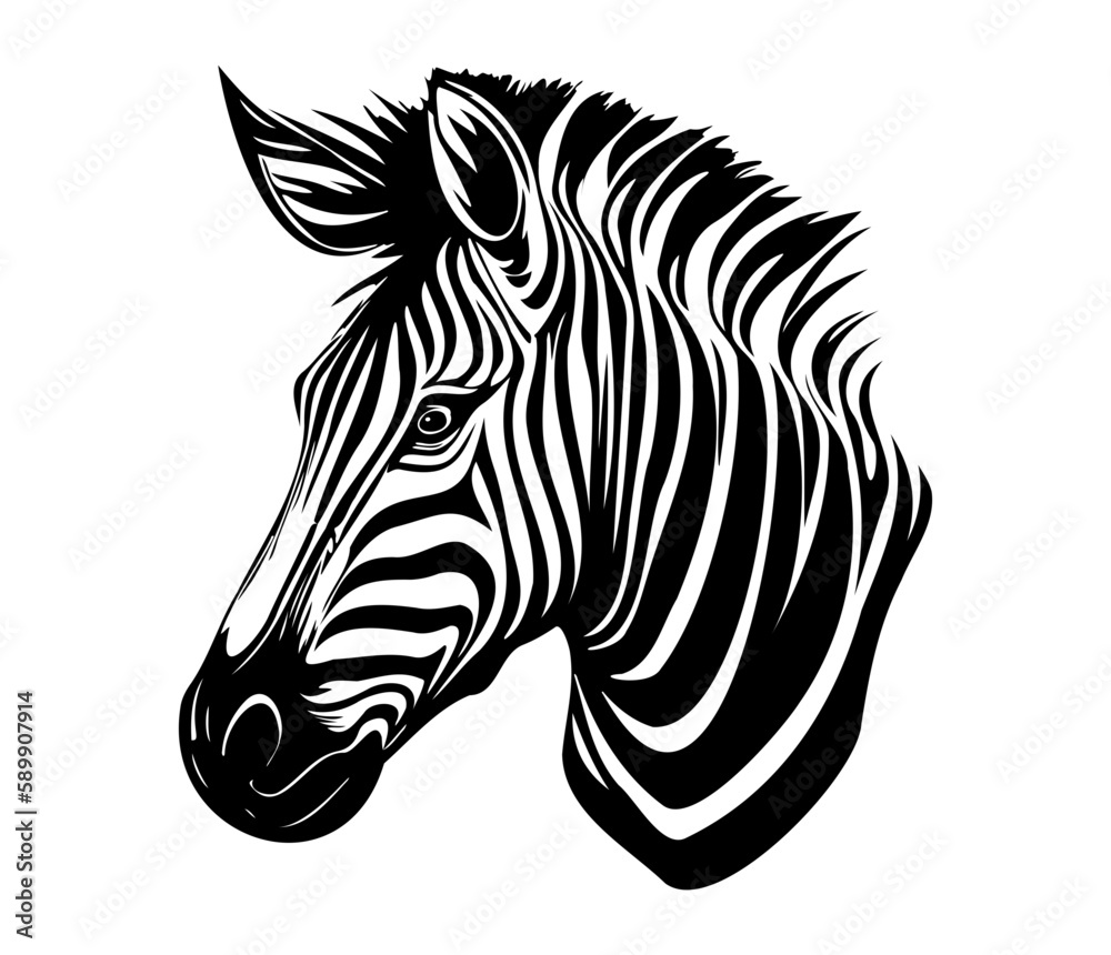 Zebra Face, Silhouettes Zebra Face SVG, black and white Zebra vector ...