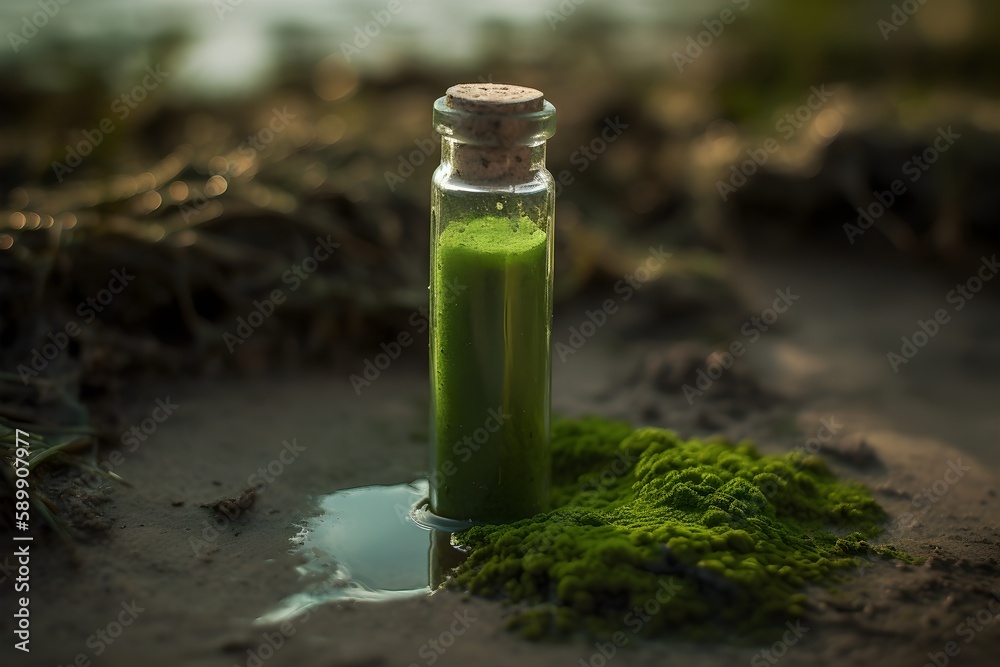 Vial of green ocean algae digital concept render Vial of green ocean algae digital concept render