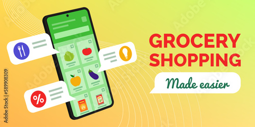 Online grocery shopping app on smartphone