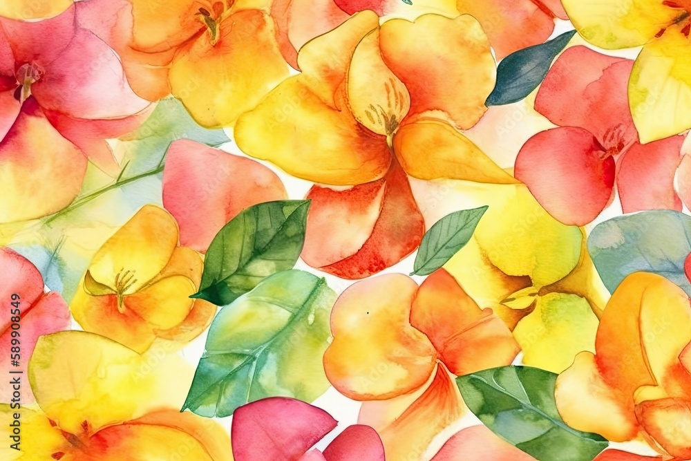 yellow and red flowers in watercolor. Generative AI