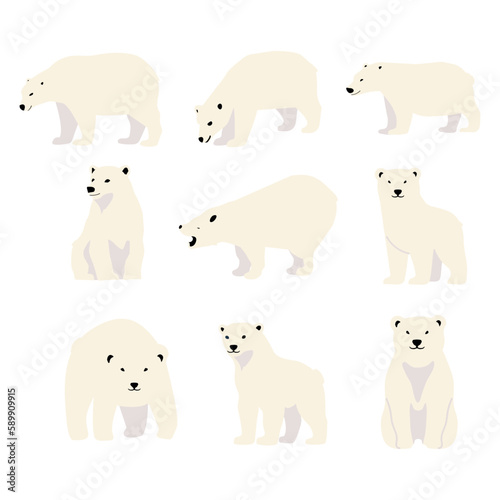 Polar bear funny character cartoon set