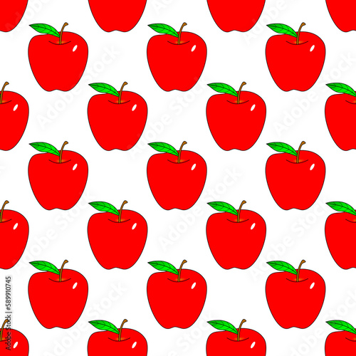 Seamless red apple pattern. On the white. Fruit background.
