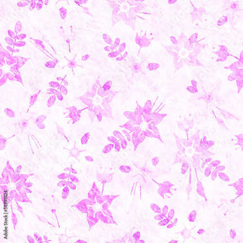 Seamless background with floral ornament. Raster illustration. Pink flowers on a white background.