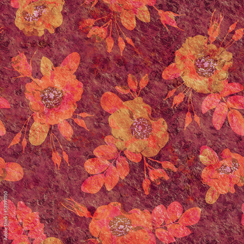 Seamless background with floral ornament. illustration for packaging, wrapping, fabric design. Seamless pattern with blue flowers on a dark background.