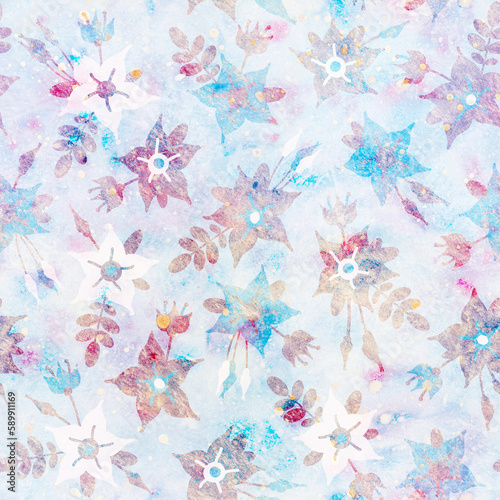 Seamless background with floral ornament. Raster illustration for design. Seamless pattern.