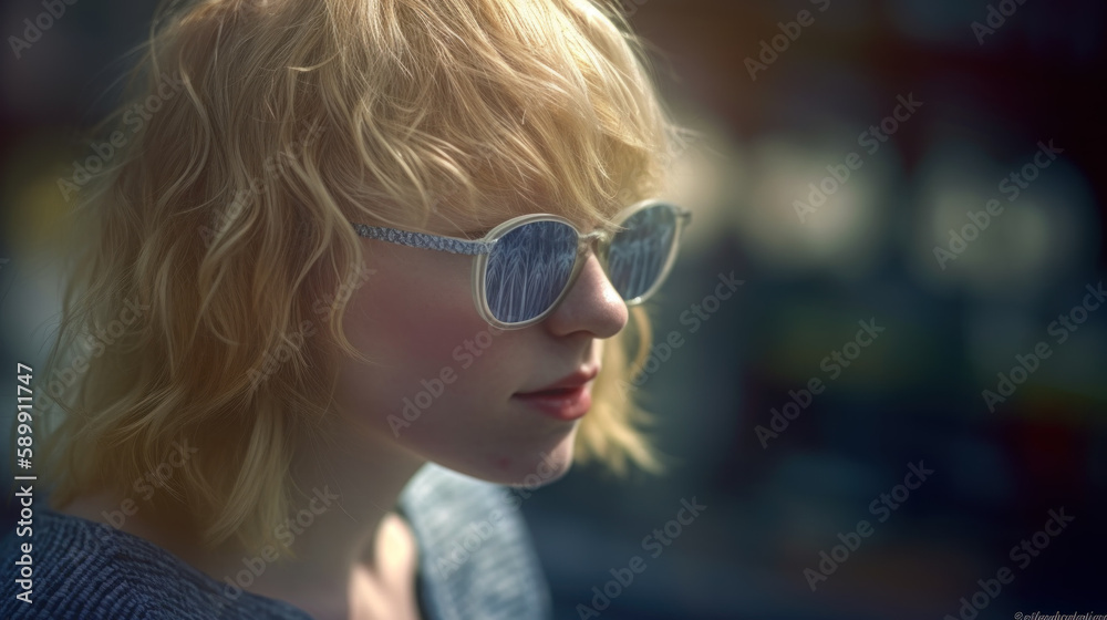 Beautiful woman in sunglasses with reflection created with generative AI technology Beautiful woman in sunglasses with reflection created with generative AI technology