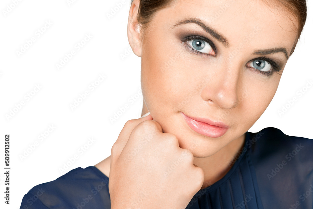 Portrait of beautiful young woman with brown hair and make-up Portrait of beautiful young woman with brown hair and make-up