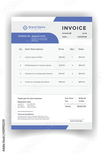 clean and modern corporate business billing invoice design template