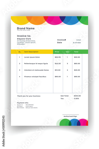 clean and modern corporate business billing invoice design template