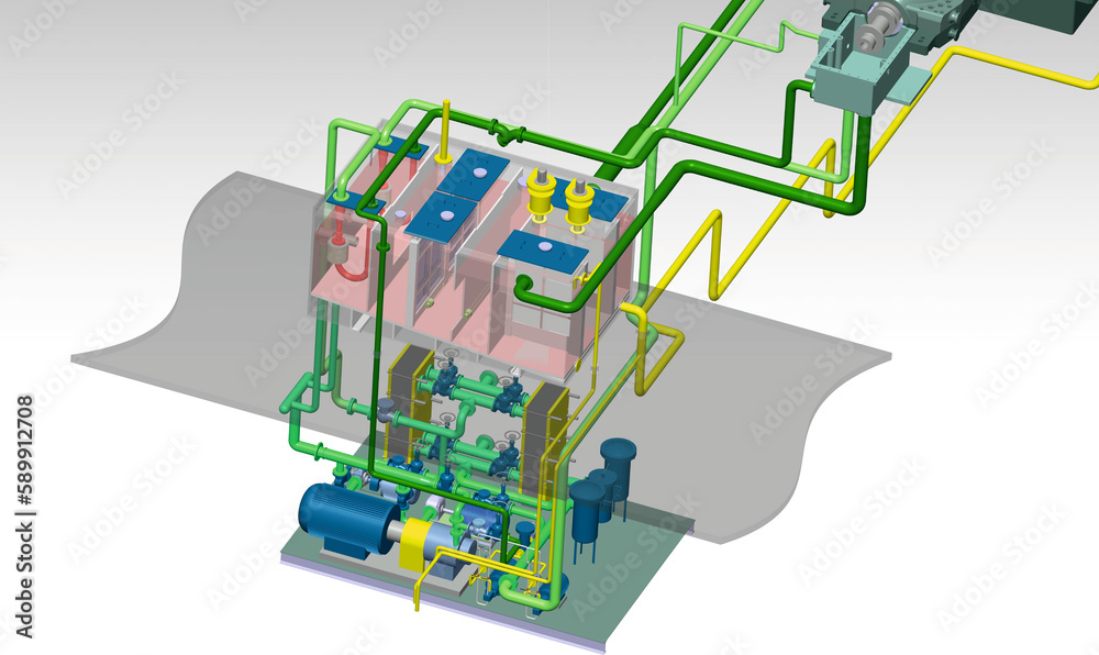 lube oil turbine system 3D illustration lube oil turbine system 3D illustration