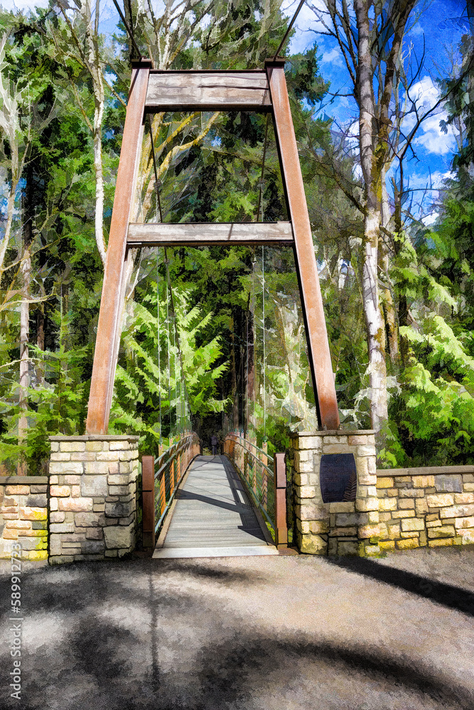 Bellevue Park Suspension Bridge Illustration Bellevue Park Suspension Bridge Illustration