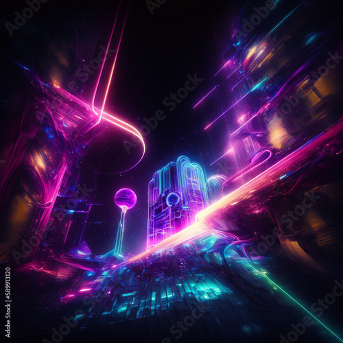 Abstract background with glowing neon lines for a visually stunning and modern aesthetic, Generative AI