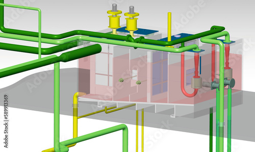 lube oil turbine system 3D illustration