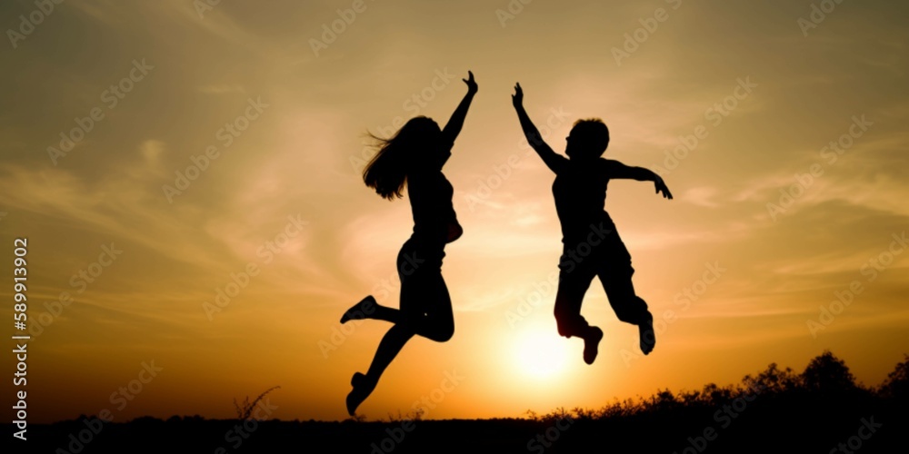 silhouette of a person jumping,  friendship