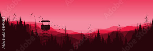 nature sky mountain landscape hill with forest silhouette vector illustration good for wallpaper, background, backdrop, banner, and design template © FahrizalNurMuhammad