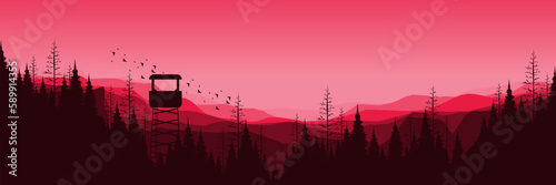 nature sky mountain landscape hill with forest silhouette vector illustration good for wallpaper, background, backdrop, banner, and design template