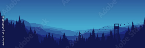 nature sky mountain landscape hill with forest silhouette vector illustration good for wallpaper, background, backdrop, banner, and design template