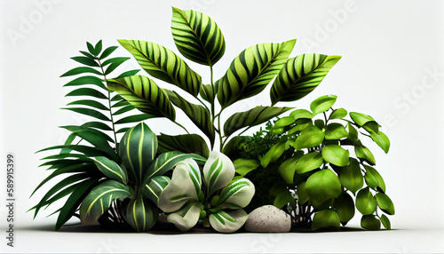 Beautiful composition with fern and other tropical leaves ai generated image