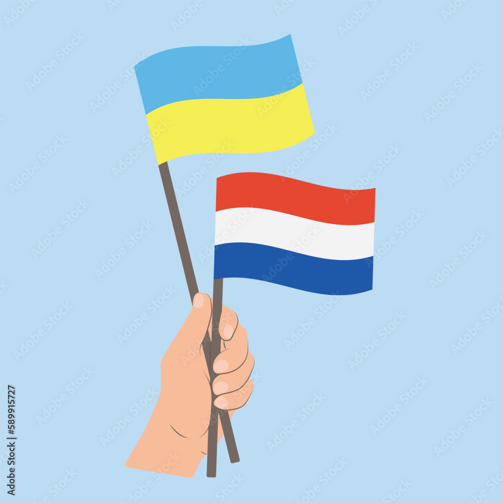Flags of Ukraine and the Netherlands, Hand Holding flags