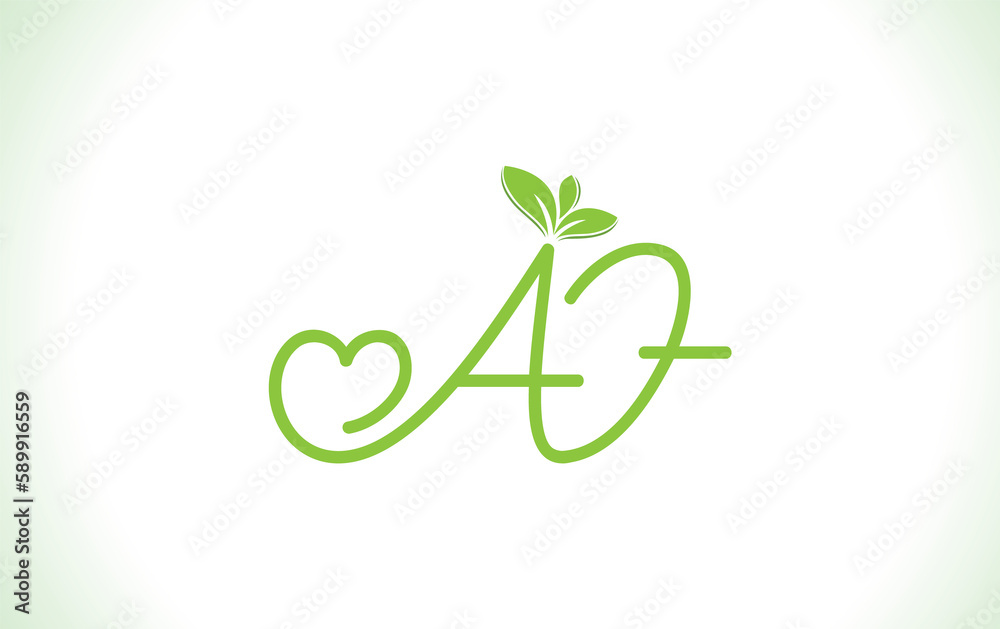 Nutrition logo and green healthy love leaf symbol with love font logo design. Heart sign leaf nature logo. Green eco letters logo