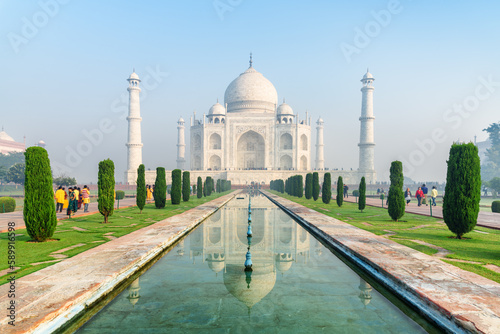 The Taj Mahal on blue sky background